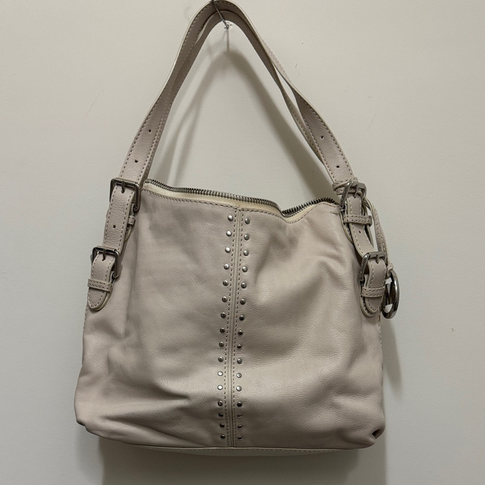 Michael Kors Off White Shoulder Bag with Silver Accents